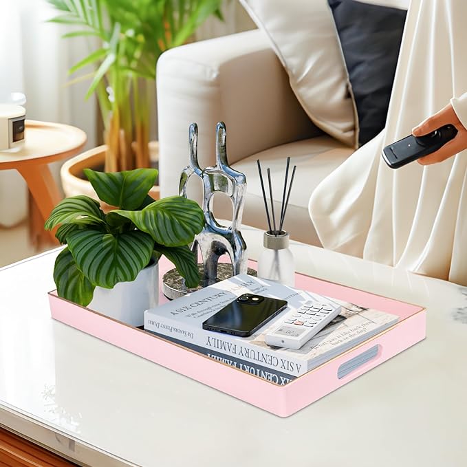 MAONAME Pink Serving Tray with Handles, Modern Decorative Tray