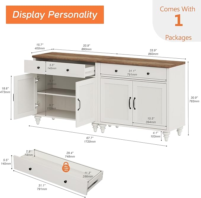 WAMPAT Farmhouse TV Stand for 75 inch TV