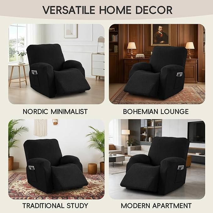 Recliner Chair Covers, 4-Piece Stretch Geometric Strokes Jacquard Reclining