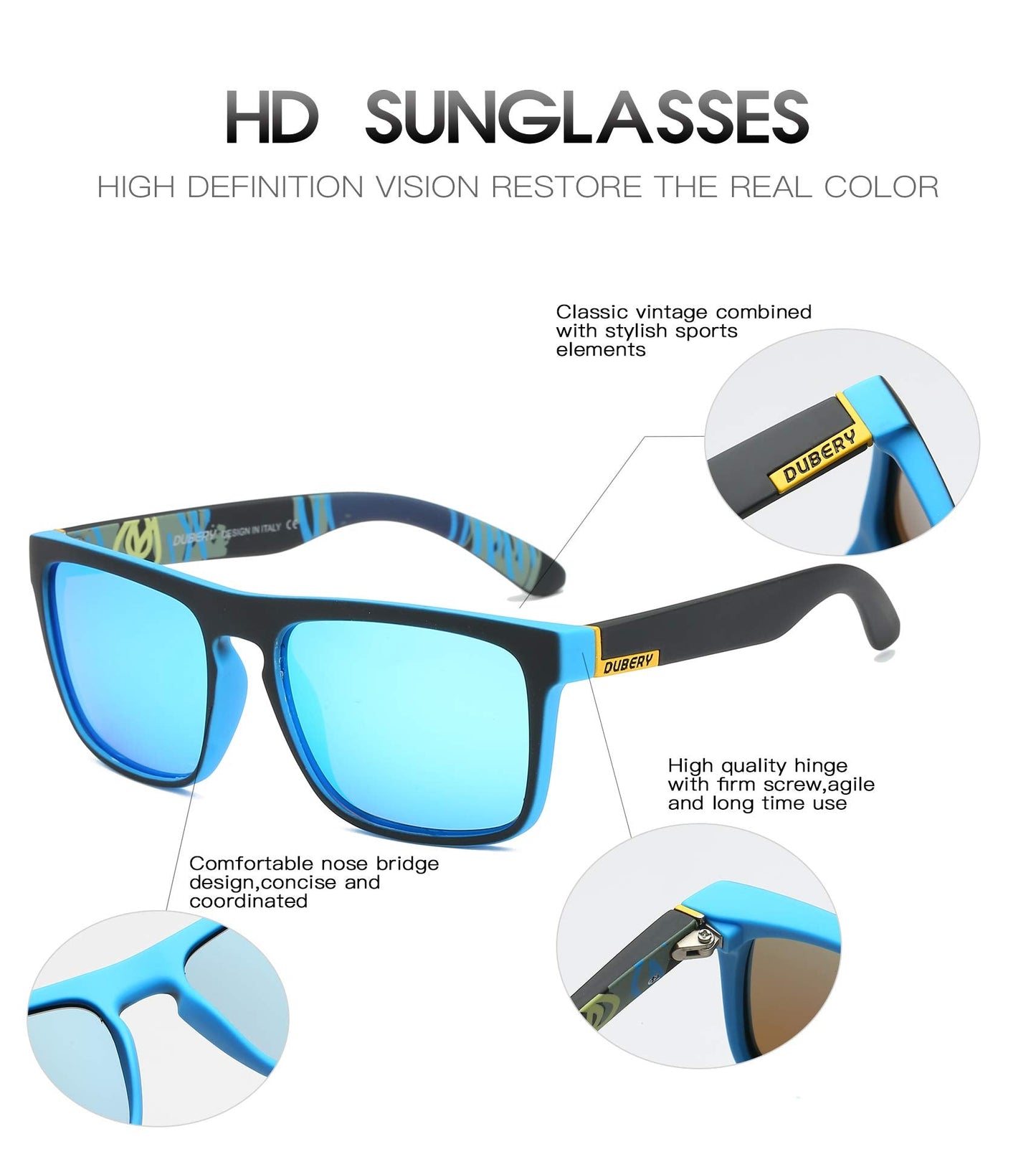 DUBERY Classic Polarized Sunglasses for Men Women Retro 100% UV Protection Driving Sun Glasses D731,2 Pack (Black/Blue+Black/Green)