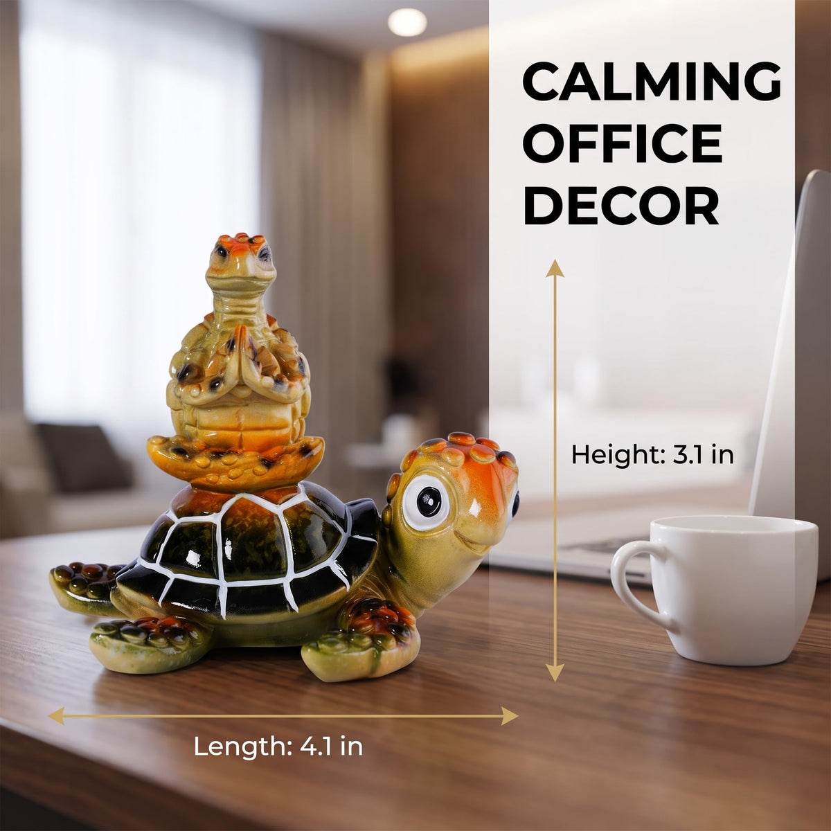 Brizoria Sea Turtle Figurine Beach Decor Ocean Decor Meditating Baby Turtle Resin Coastal Zen Statue Glossy Painted Finish for Bathroom Bedroom Office Bookshelf, Green