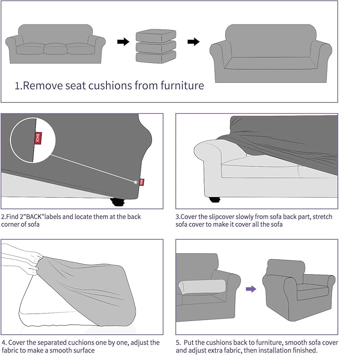 ZNSAYOTX 4 Piece Sofa Covers for Living Room Anti Slip Stretch Couch Covers for