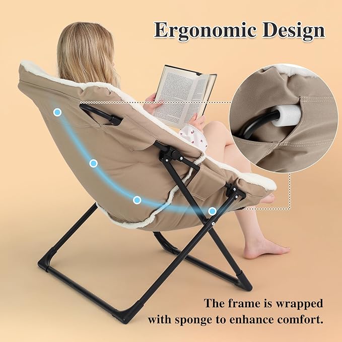 Comfy Saucer Chair for Adults, Soft Faux Fur Bedroom Chair, Accent Dorm Chairs