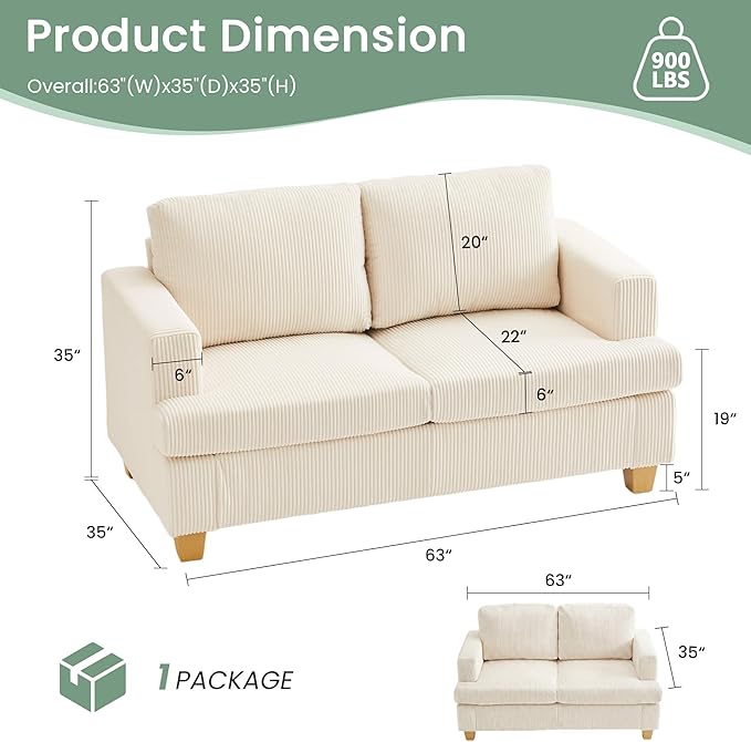 YOUDENOVA 2 Piece Set Comfy Sofa Couch, Loveseat Sofa * 2