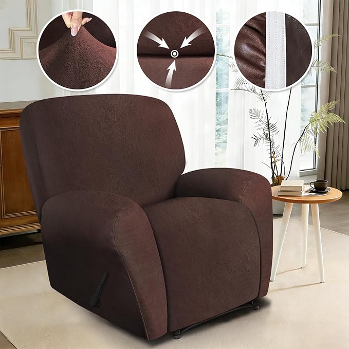 ANARACHON Leather Look Recliner Chair Covers, 4 Pieces Recliner Covers Non Slip