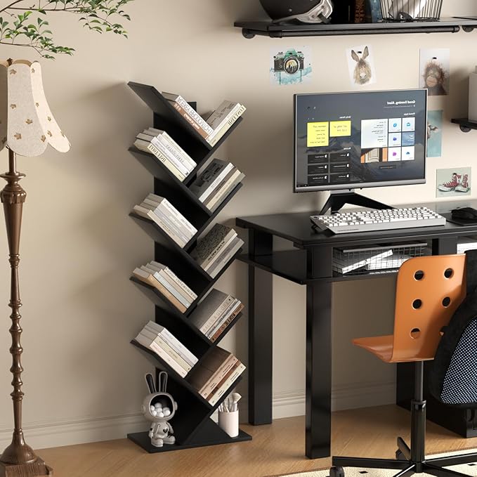 SHEEPAM 10 Tier Tree Book Shelf, Floor Standing Wood Bookshelf