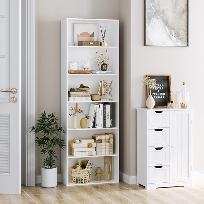FOTOSOK 6-Tier Open Bookcase and Bookshelf, Freestanding Display Storage