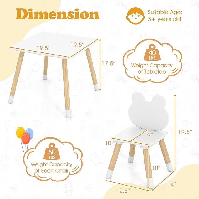 Costzon Kids Table and Chairs, Wooden Toddler Desk Set