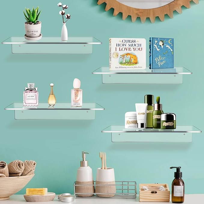 Jansburg 12 Inch L-Shaped Acrylic Floating Shelf Wall Mounted Shelves Invisible
