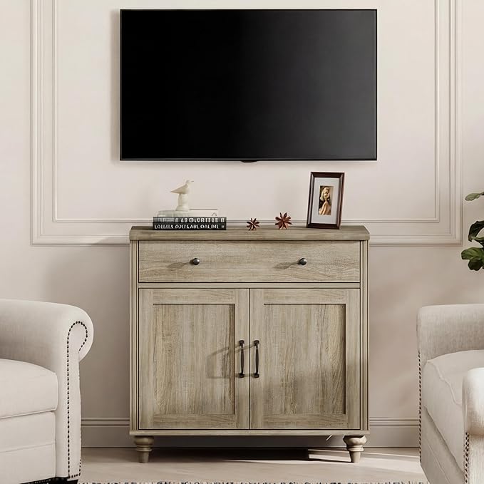 WAMPAT Farmhouse TV Stand for TVs Up to 43 inch, Wood Universal TV Stand