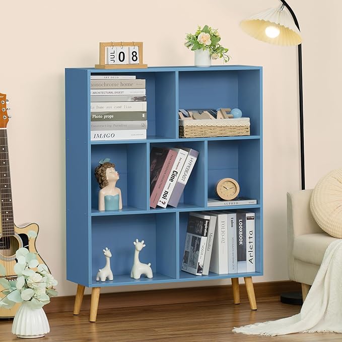 YAHARBO 7 Cube Bookshelf, Wooden Modern Bookcase