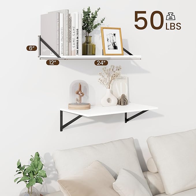 Fun Memories Floating Shelves for Wall, 12 Inch Deep Floating Shelves Set of 2