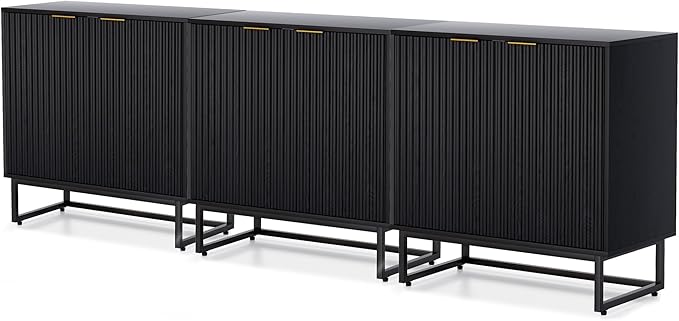 EYYTHUNG Fluted Cabinet with Storage Set of 3, Sideboard Buffet Cabinet with