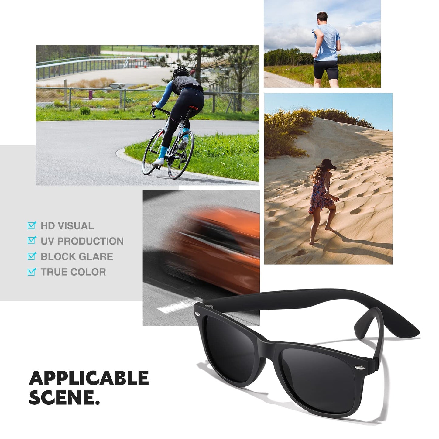DEMIKOS Sunglasses Unisex Polarized Mens Sunglasses - Essential for Daily Life and Travel Mens Sunglasses (heihui+binlan+heibai), Blue, Medium