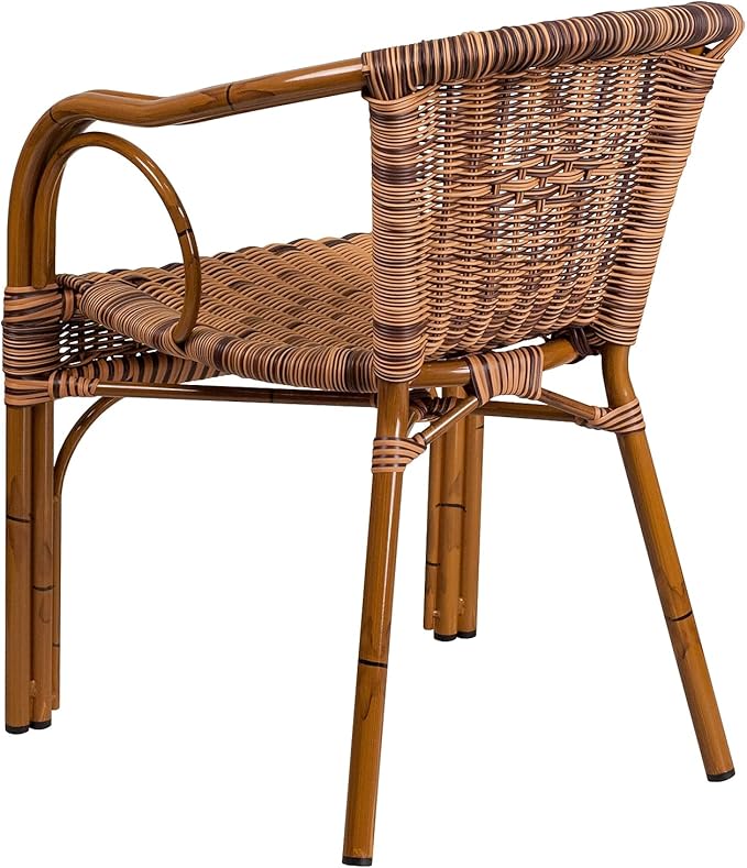 Flash Furniture 3 Pack Cadiz Series Burning Brown Rattan Restaurant Patio Chair