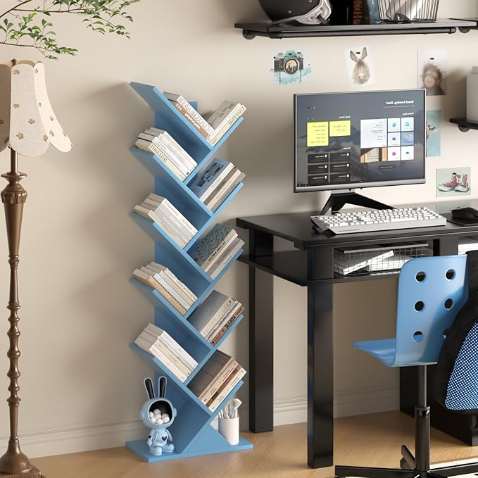 SHEEPAM 10 Tier Tree Book Shelf, Floor Standing Wood Bookshelf