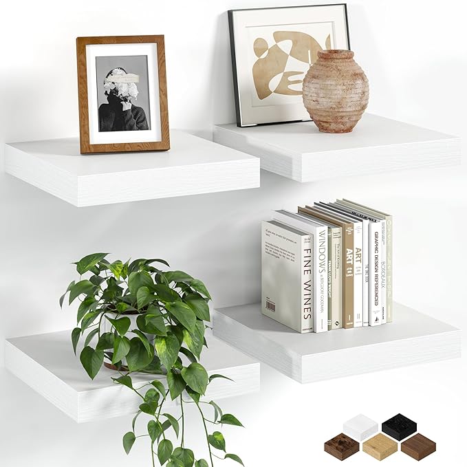 Fun Memories Floating Shelves for Wall, 9.3 Inch Set of 4 Rustic Wood Wall