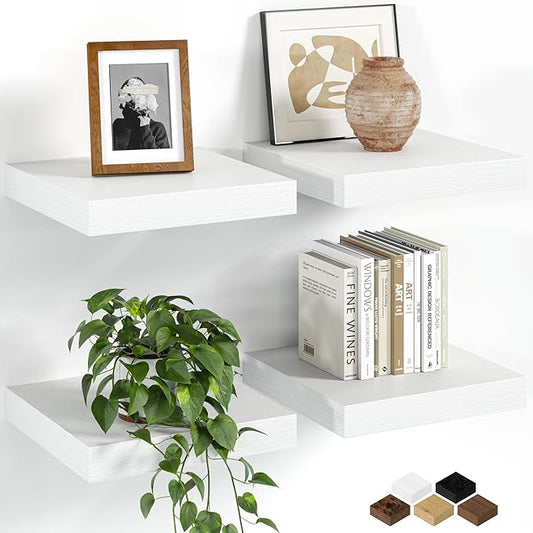 Fun Memories Floating Shelves for Wall, 9.3 Inch Set of 4 Rustic Wood Wall
