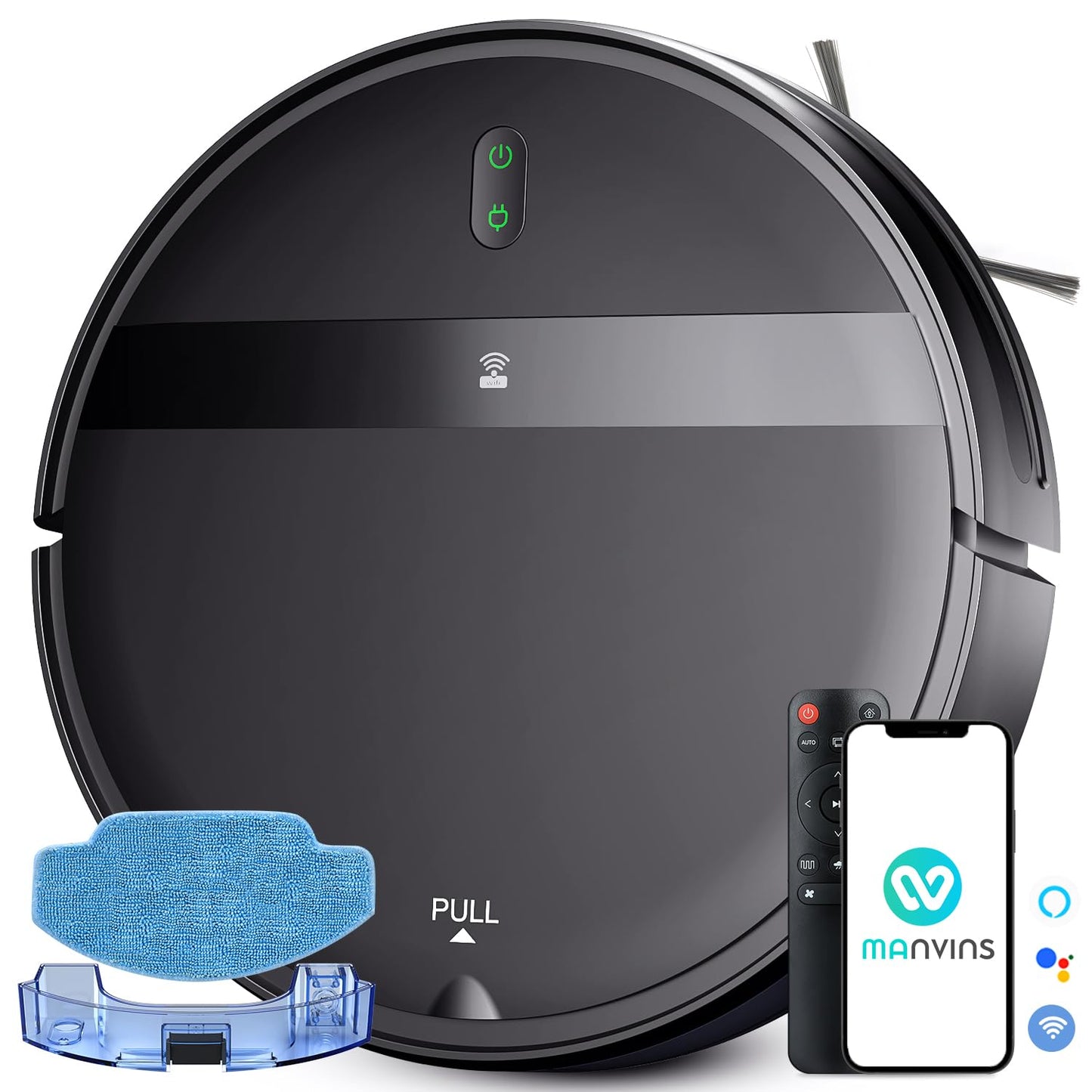 MANVINS Robot Vacuum and Mop Combo, WiFi/Alexa/App Scheduling, Smart Robotic Vacuum Cleaner, Ultra-Slim & Quiet, Tangle-Free, Auto Recharge, Robot Vacuum Cleaner for Pet Hair/Carpet/Hard Floor