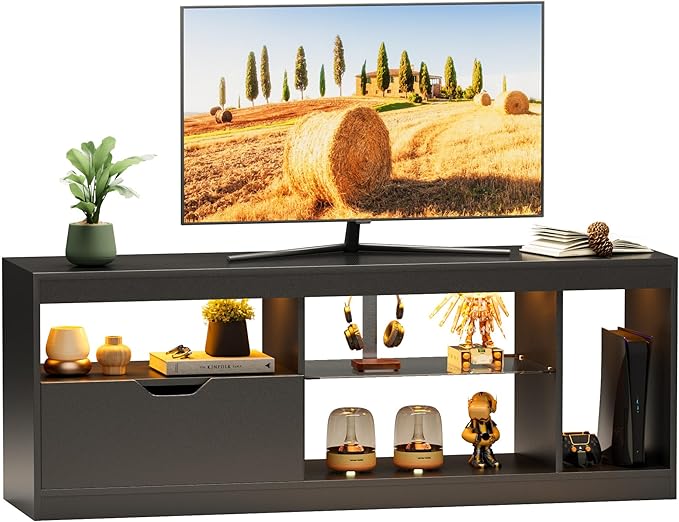 JUMMICO TV Stand, Entertainment Center LED Gaming TV Stand