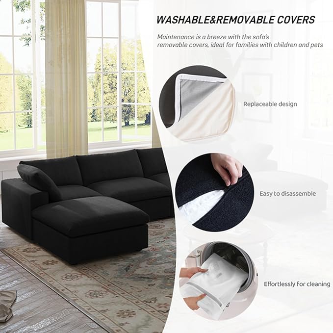 Cloud Modular Sectional Sofa Couch, 120.45" V Shaped Convertible Couches