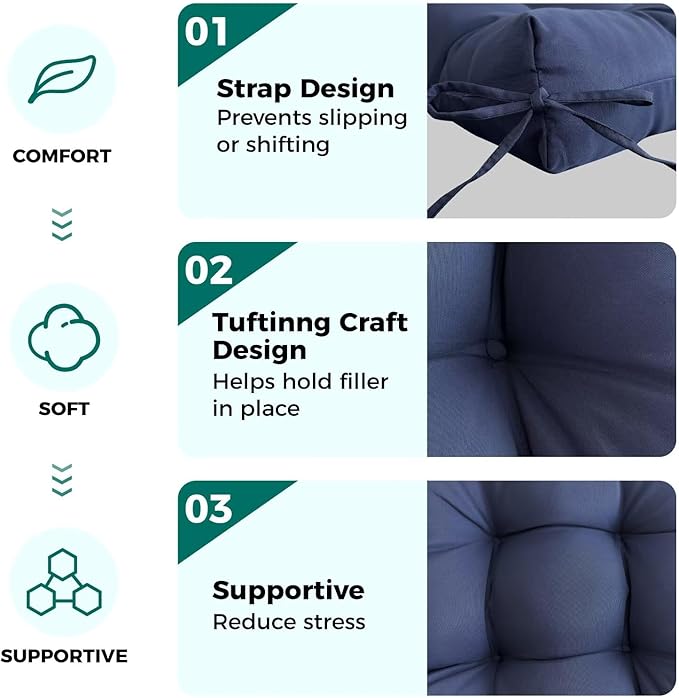 Set of 2 Outdoor Square Seat Cushions Waterproof Patio Seat Pad Soft Rocking