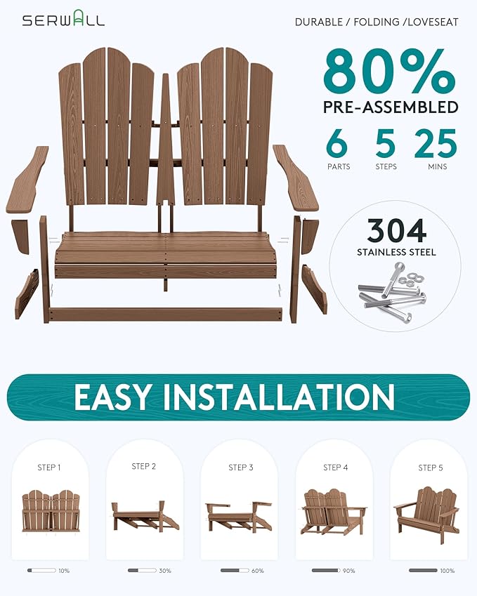 SERWALL 4 Pieces HDPE Patio Adirondack Chair Set, 2 Adirondack Chair