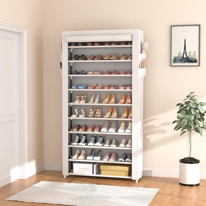 ROJASOP Shoe Rack with Covers 10 Tier Large Shoe Organizer Tall Shoe Closet