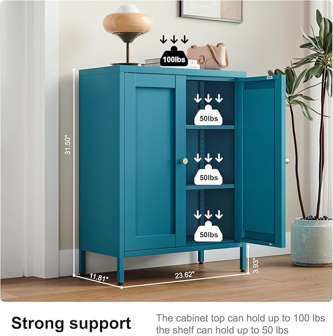 Bevivog Bathroom Floor Storage Cabinet, Metal Storage Sideboard