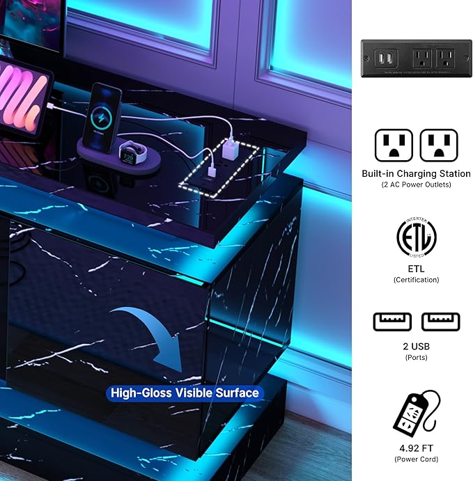 chartustriable 71IN LED TV Stands w/40 inch Fireplace Power Outlet