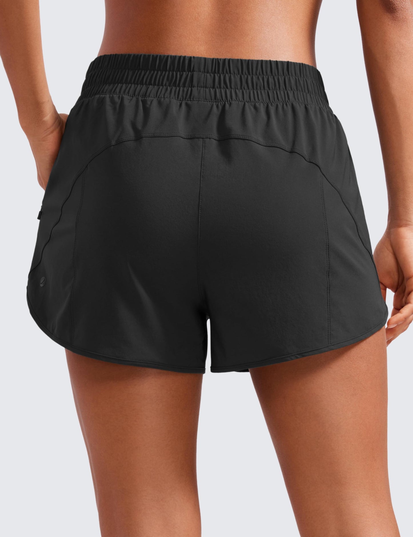 CRZ YOGA Womens High Waisted Running Shorts Mesh Liner 3'' Dolphin Quick Dry for Athletic Gym Track Workout with Zip Pocket Black Small