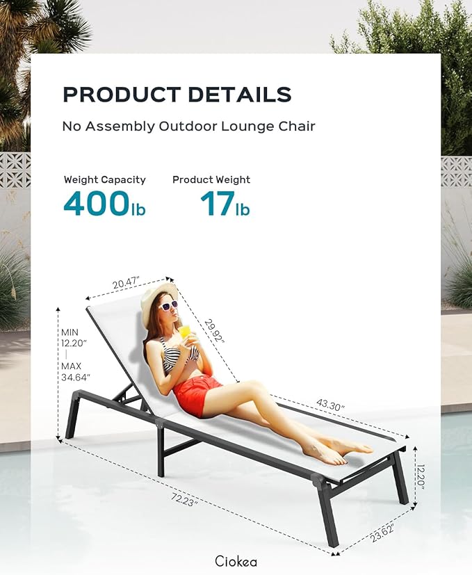 Patio Chaise Lounge Chair, Foldable Lounge Chair