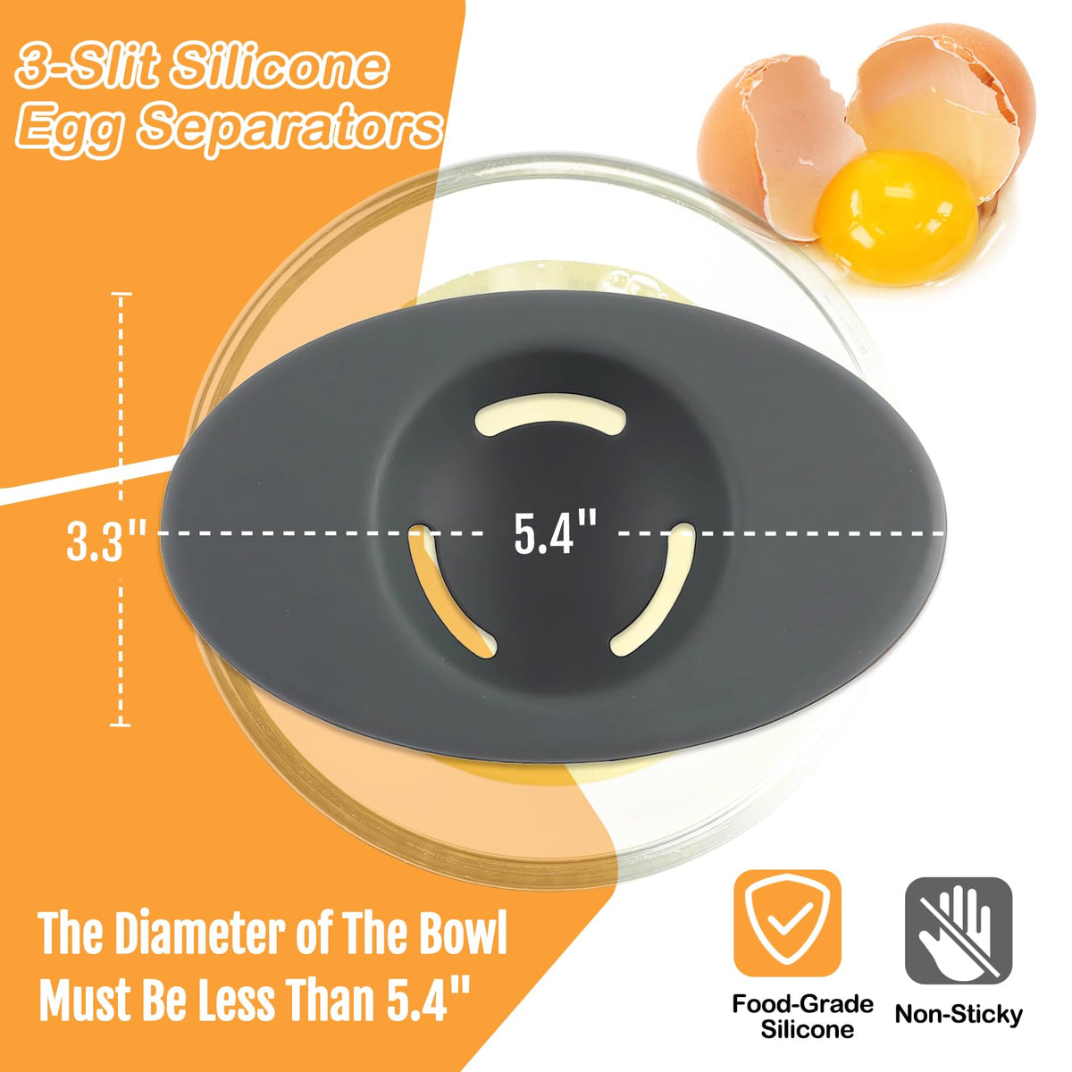 2PCS Silicone Egg Separators, Food-Silicone Egg White Separator, 3-Slit Egg White Separator from Yolk for Baking, Must-Have Egg Separator Tool, Set of 2
