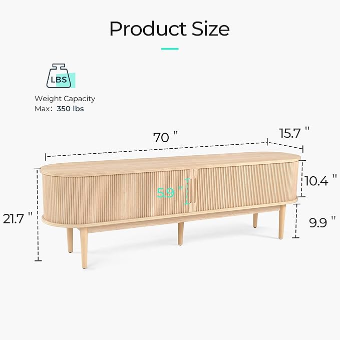 LINSY HOME 70" Fluted TV Stand for TVs up to 80 Inch, Mid Century Modern