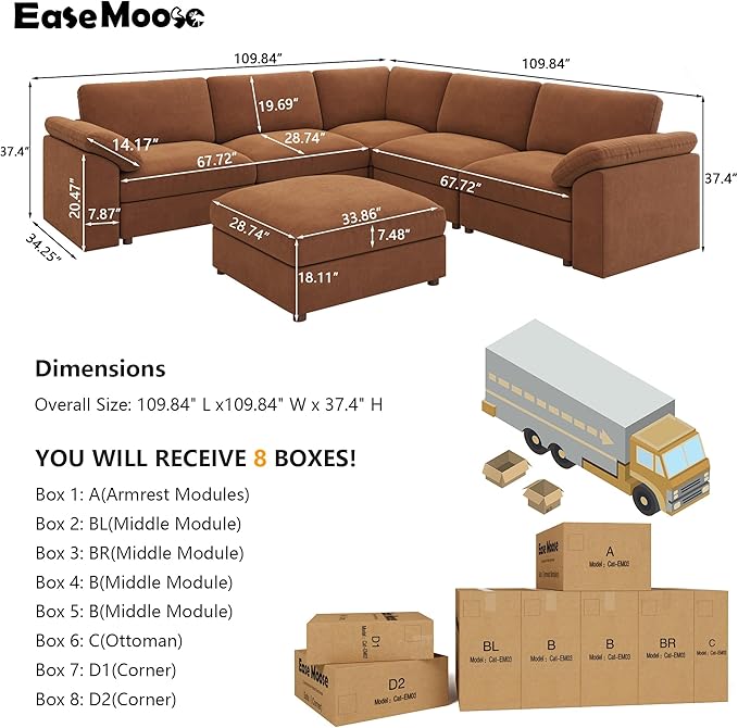 EASE MOOSE Sectional Modular Sofa, Luxury FSC Certified Chenille Comfty Deep