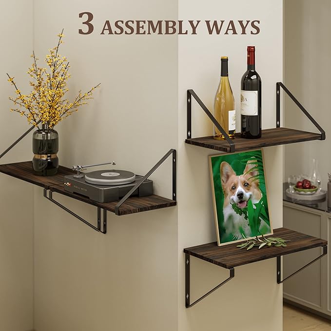 BAMEOS Floating Shelves Rustic Wood Wall Shelf, Small Bookshelf