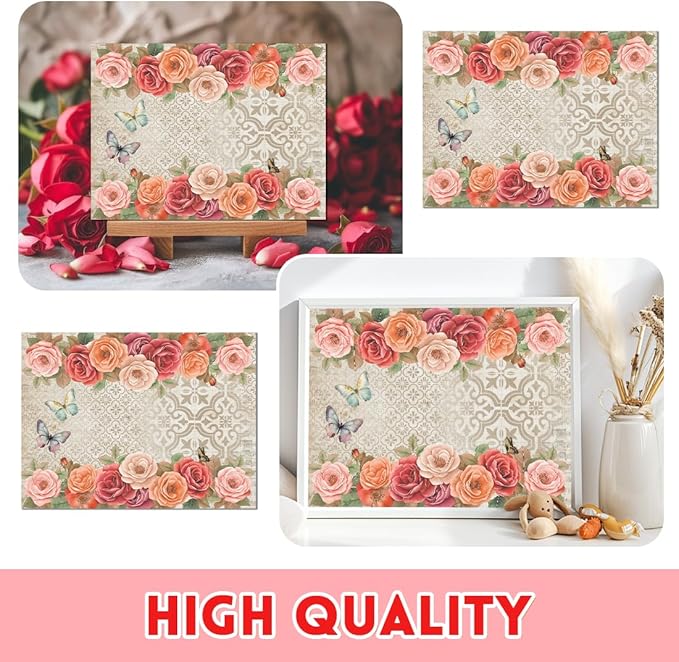 6 Sheets Roses Rub on Transfers