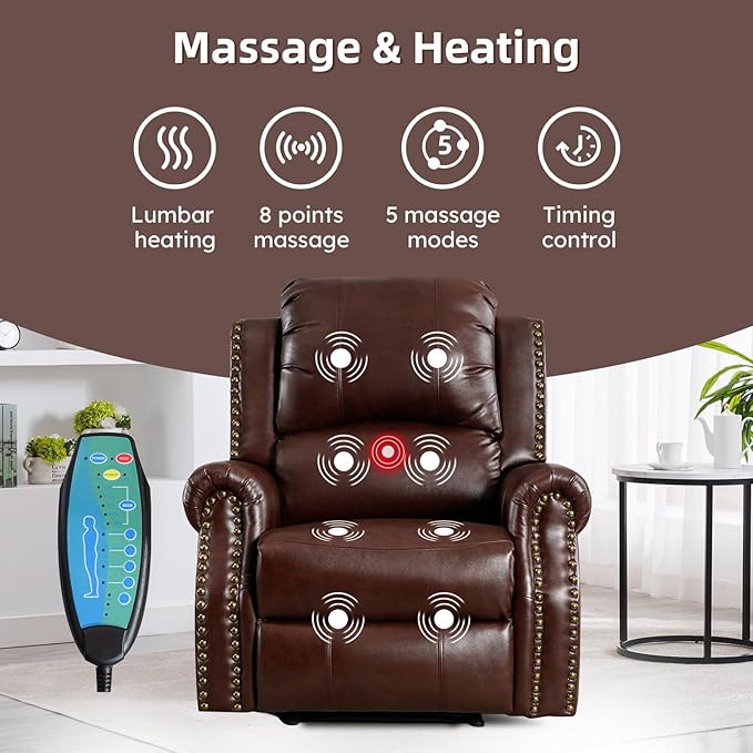 EBELLO Faux Leather Power Recliner Sofa Furniture Set, Included Electric