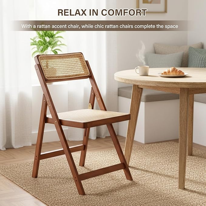 Furlide Rattan Folding Chair, Modern Mid Century Dining Chairs Set of 1