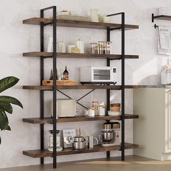 OtterOasis Bookshelf Set of 2, Heavy Duty 5-Tier Industrial Bookcase, 120lbs