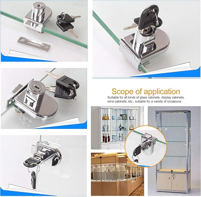 2Pcs Glass Cabinet Lock with Keys, Display Case Lock
