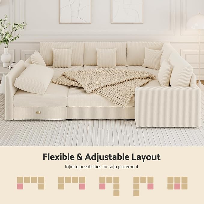 146" Modular Sectional Sofa, Oversized U Shaped, Convertible Sleeper Sofa