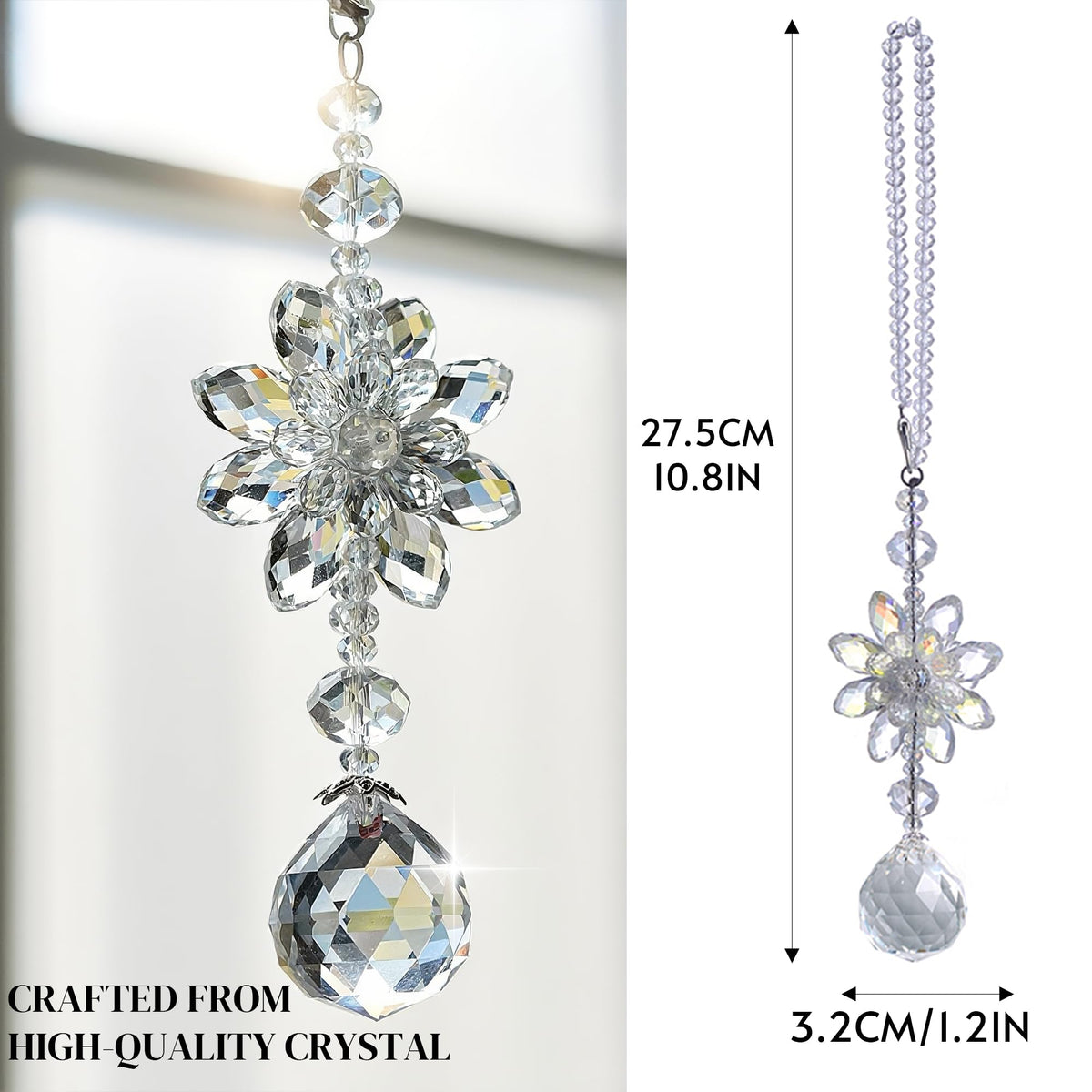 H&D HYALINE & DORA Clear Hanging Crystal Ball Prisms Flower Fengshui Ornament Suncatcher Rear View Mirror Car Charm Decor