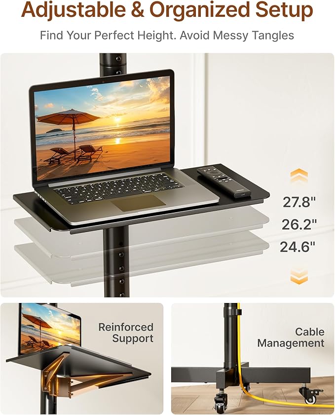 Heavy-Duty Rolling TV Stand for 23”-60” Screens—Supports 121 lbs, Stable Mobile