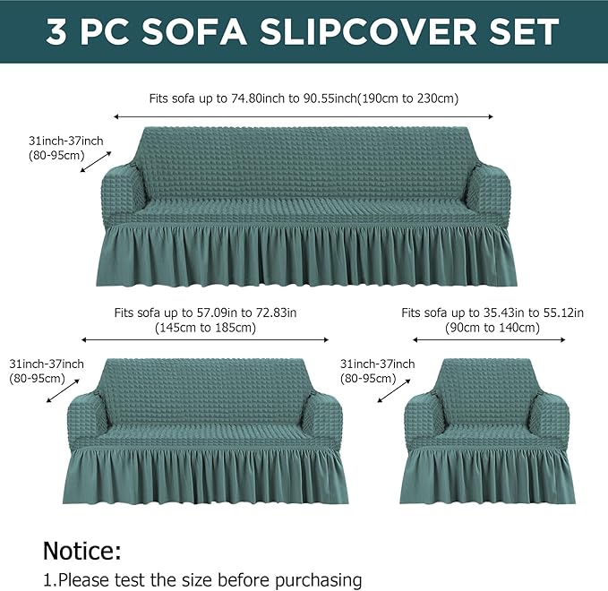 Fanfanwin 3 Pcs Sofa Slipcover Set