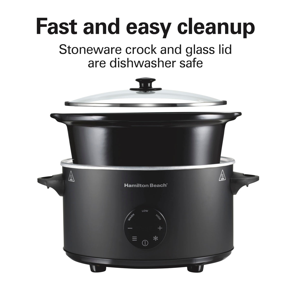 Hamilton Beach 6 Quart Set & Forget Programmable Slow Cooker with Defrost Function, Flexible Programming, Adjustable Countdown Timer, Large Dishwasher Safe Stoneware Crock and Glass Lid, Black (33765)