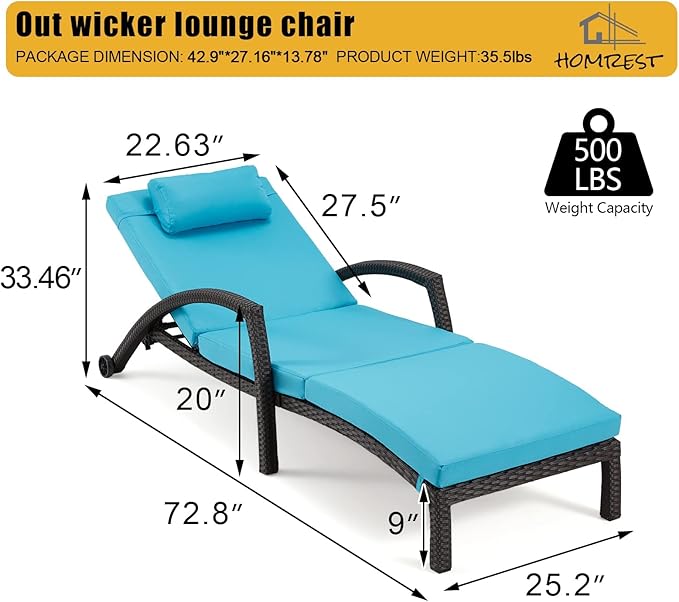 HOMREST Outside Chaise Lounge Chairs Set of 2, Adjustable 5 Position Outdoor PE