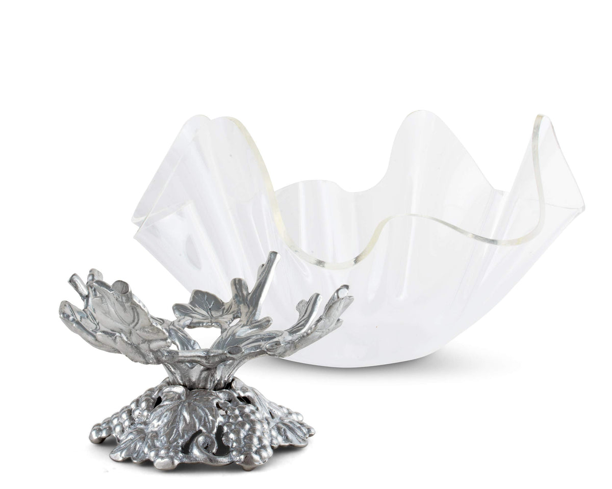 Arthur Court Acrylic Bowl Grapevine Stand Pattern Sand Casted in Aluminum with Artisan Quality Hand Polished Tarnish Free Stand Lightweight Serving Bowl Diameter: 11 inch Tall: 9.25 inch
