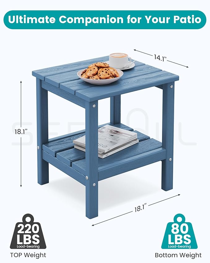 SERWALL 2-Tier HDPE Outdoor Side Table, Weatherproof Rectangular Adirondack