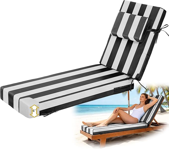 Chaise Lounge Cushions Outdoor 72x21x6 Inch, Fade Resistant 6'' Thicken Outdoor
